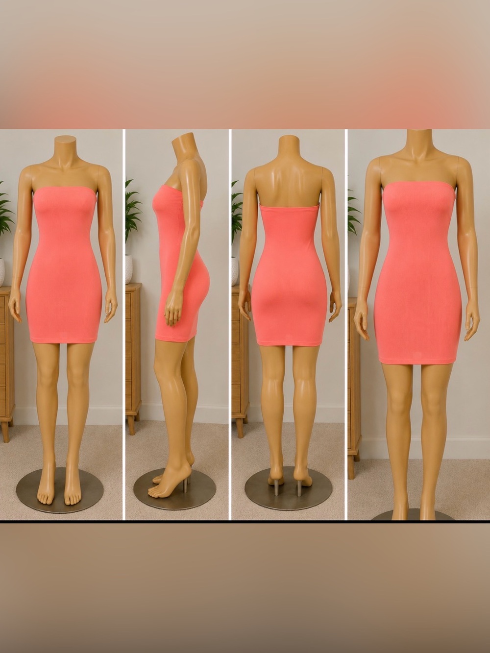 Strapless Bodycon Mini Dress - Coral Pink